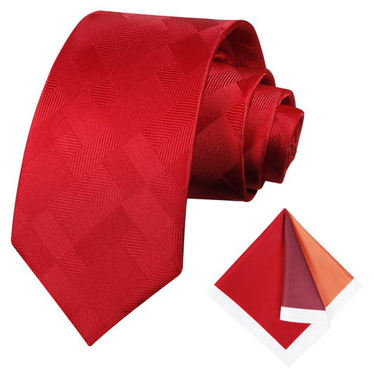 Men's Woven Plaid Tie 3.15inch with Printed Handkerchief Set, 123