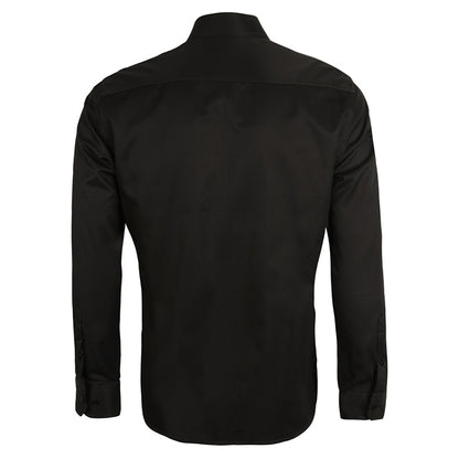 Men's Business Slim Fit Dress Shirt Long Sleeve Patchwork Button-Down Shirt, 004-Black+Hot Pink