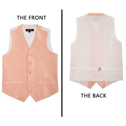 Boy's Classic Solid Bow Tie, Necktie and Suit Vest Set, 078-Peach
