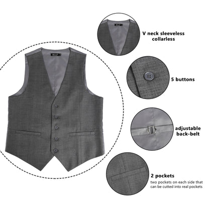Men's Plaid Business Suit Vest Formal Dress Slim Fit Waistcoat, 194-Gray