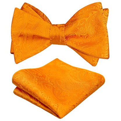 Men's Gradient Color Handmade Paisley Self-tied Wedding Bow Tie and Pocket Square Set #043