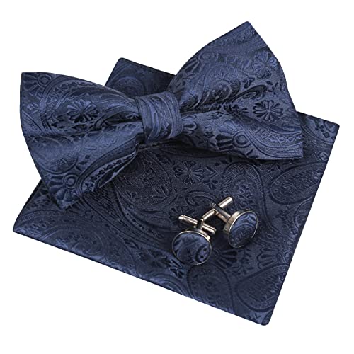 Men's Paisley Bow Tie, Pocket Square, Cufflinks Set, 168