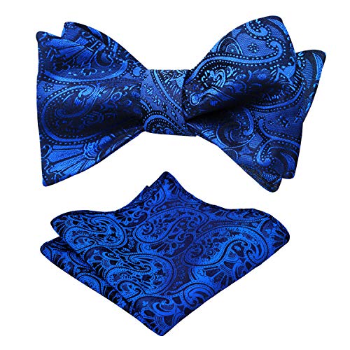 Men's Paisley Jacquard Tuxedo Self Bow Tie with Hanky Set for Wedding Party, 040
