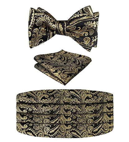 Men's Classic Paisley Woven Self-tied Adjustable Bow Tie, Cummerbund and Pocket Square Set, 133