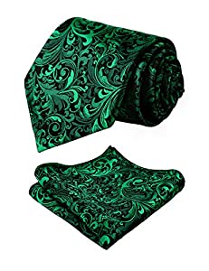 Men's Leaf Pattern Necktie with Plant Printed Pocket Square Set, 150