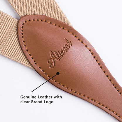 Men's Suspenders 4 Clips Genuine Leather Braces Y Back Heavy Duty, BD042