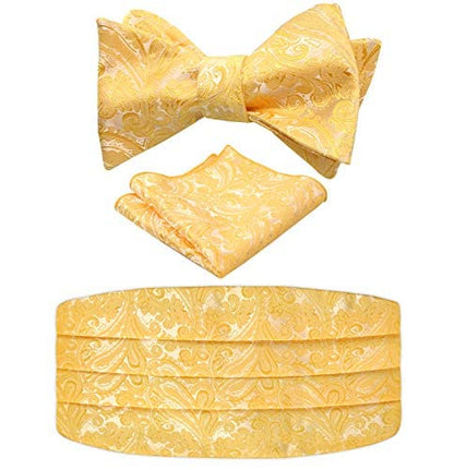 Men's Classic Paisley Woven Self-tied Adjustable Bow Tie, Cummerbund and Pocket Square Set, 133