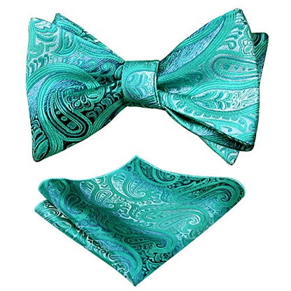Men's Gradient Color Handmade Paisley Self-tied Wedding Bow Tie and Pocket Square Set #043