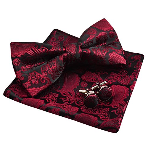 Men's Paisley Bow Tie, Pocket Square, Cufflinks Set, 168
