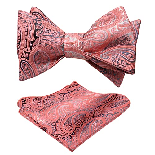 Men's Gradient Color Handmade Paisley Self-tied Wedding Bow Tie and Pocket Square Set #043