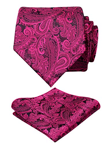 Men's Paisley Floral Tie Handkerchief Wedding Woven Necktie Set, 174