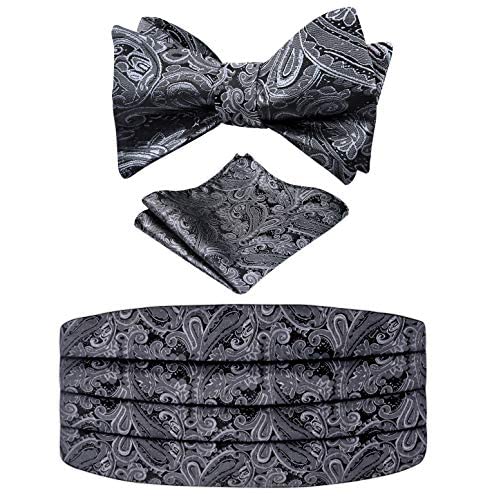 Men's Classic Paisley Woven Self-tied Adjustable Bow Tie, Cummerbund and Pocket Square Set, 133