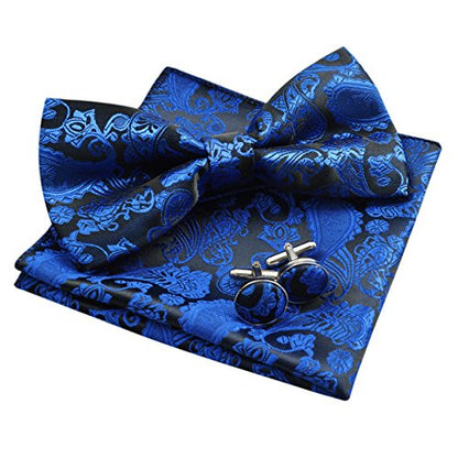 Alizeal Mens Classic Paisley Bow Tie, Hanky and Cufflinks Set (Light Blue)  - Yahoo Shopping