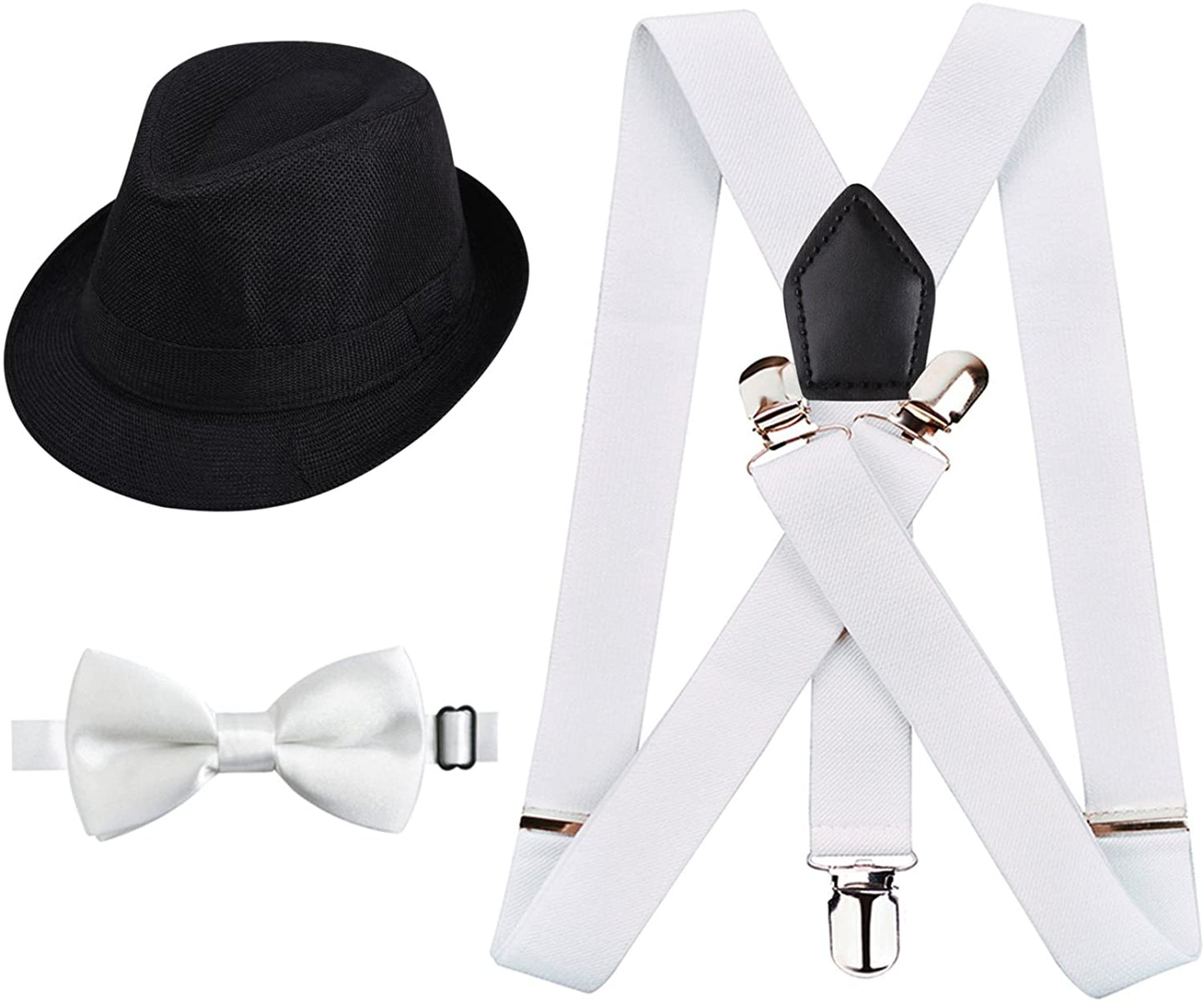 Boy's 2.5cm Elastic 3 Clip Suspender and Bow Tie Set with Hat for Kids, BD047