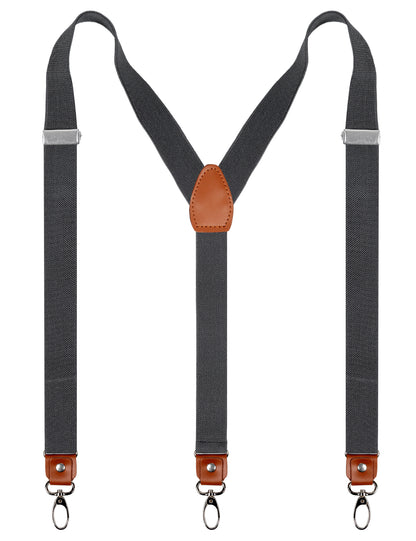 Men's 1 Inch 3 Swivel Hooks Suspender with Leather Joint and Elastic Band, BD034