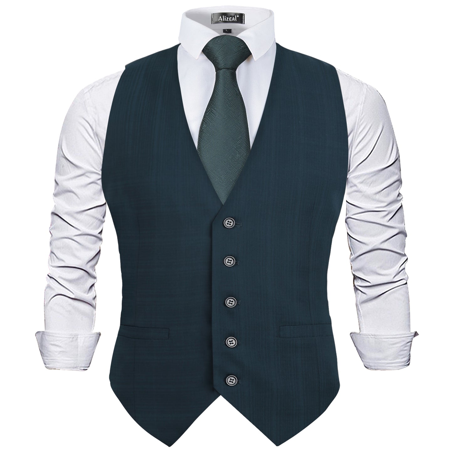 Men's Plaid Business Suit Vest Formal Dress Slim Fit Waistcoat, 194-Dark Green