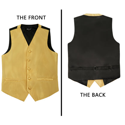 Boy's Classic Solid Bow Tie, Necktie and Suit Vest Set, 078-Golden