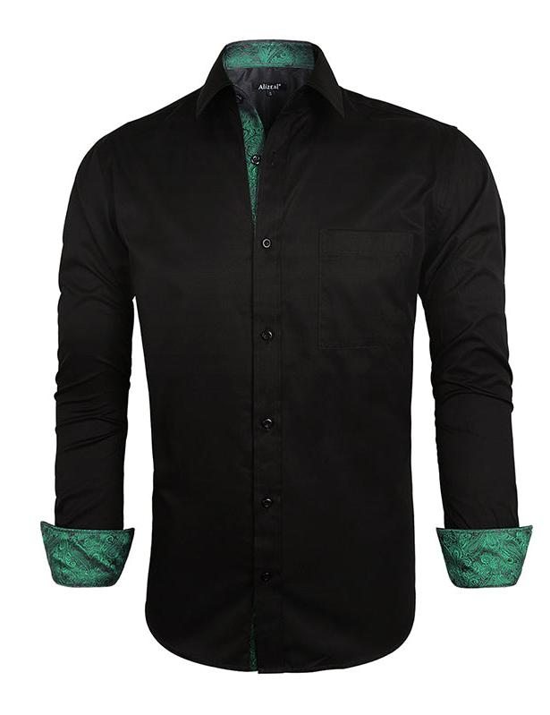Men's Black and Dark Green Paisley Dress Shirt