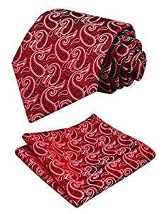 Men's 3.15inches Rose Flower Pattern Tie with Floral Printed Pocket Square Set, 151