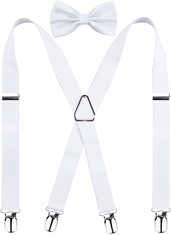 Men's X Back Suspender and Bow Tie Set Elastic Adjustable Braces Set, BD078