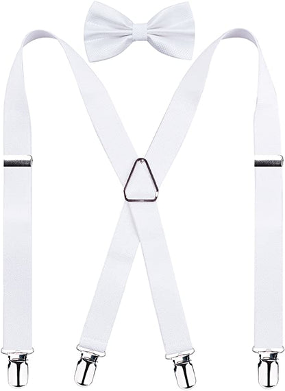 Men's X Back Suspender and Bow Tie Set Elastic Adjustable Braces Set, BD078