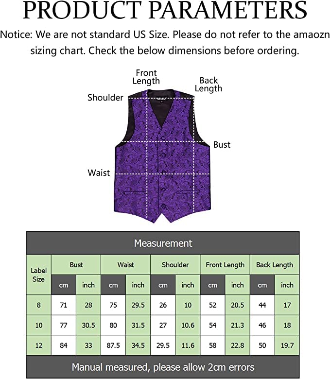 Boy's Floral Jacquard Party Pre-Tied Bow Tie and Suit Vest Set, 079-Dark Purple