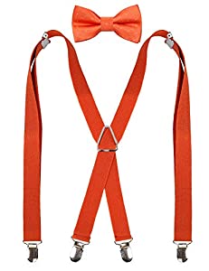 Men's X Back Suspender and Bow Tie Set Elastic Adjustable Braces Set, BD078