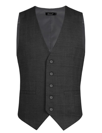 Men's Plaid Business Suit Vest Formal Dress Slim Fit Waistcoat, 194-Dark Gray