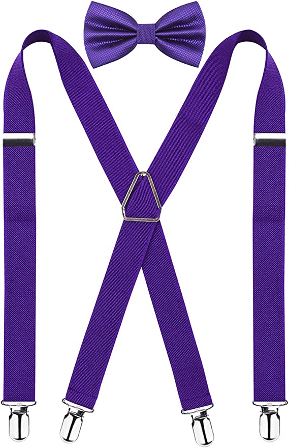 Men's X Back Suspender and Bow Tie Set Elastic Adjustable Braces Set, BD078