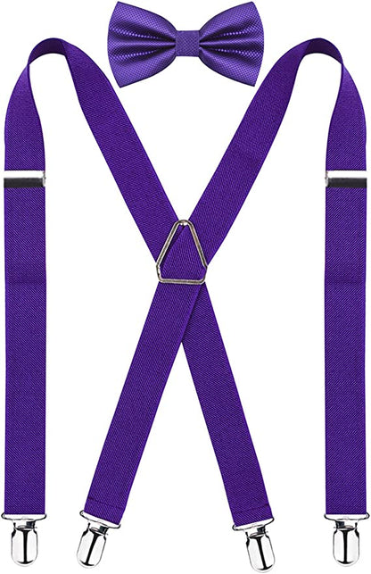 Men's X Back Suspender and Bow Tie Set Elastic Adjustable Braces Set, BD078