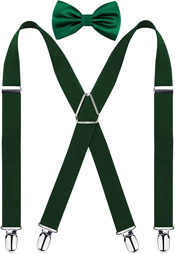Men's X Back Suspender and Bow Tie Set Elastic Adjustable Braces Set, BD078