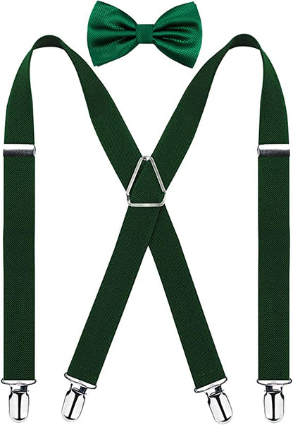 Men's X Back Suspender and Bow Tie Set Elastic Adjustable Braces Set, BD078