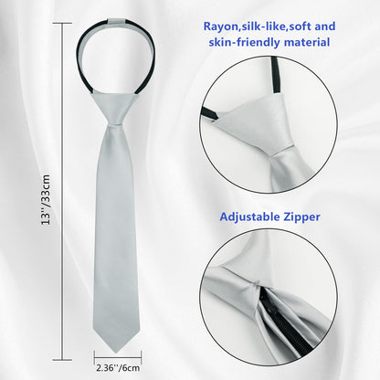 Boy's Classic Solid Bow Tie, Necktie and Suit Vest Set, 078-Silver