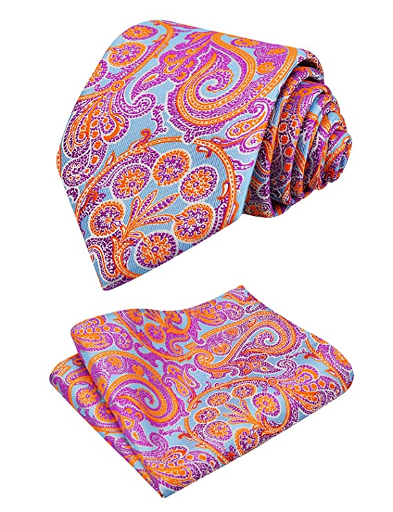 Men's 3.15'' Floral Pattern Tie with Flower Printed Pocket Square Colorful Tie Set, 152