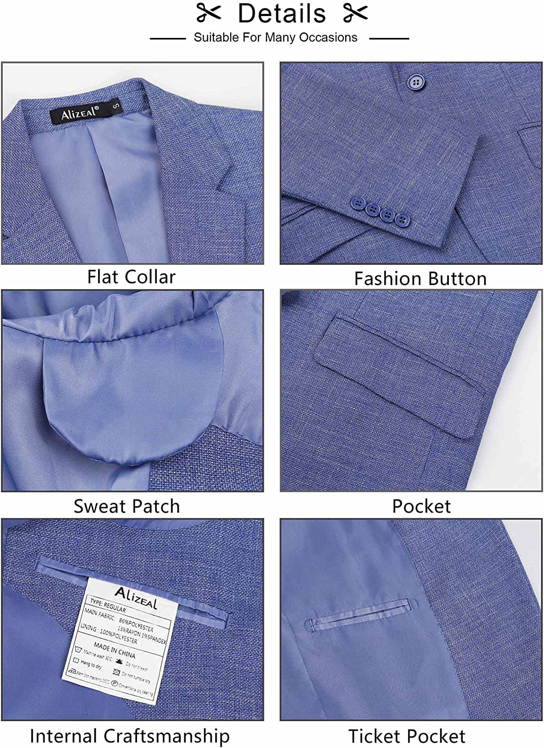 Men's Textured Blazer Jacket Regular Fit Two Button Solid Sport Coat, 021-Blue