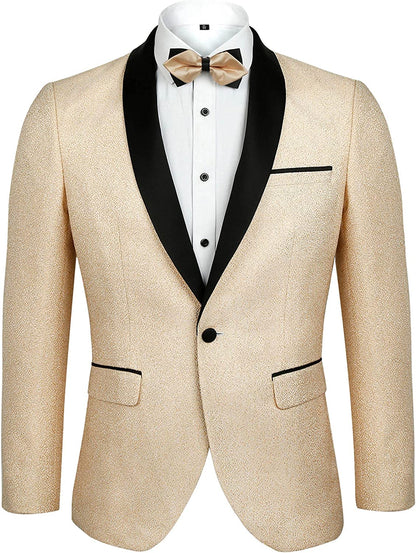 Men's Tuxedos Shawl Lapel One Button Fashion Jacquard Suit Blazer Jacket for Party Prom Wedding, 027-Champagne