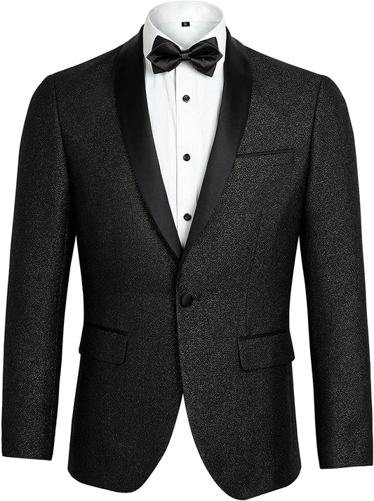 Men's Tuxedos Shawl Lapel One Button Fashion Jacquard Suit Blazer Jacket for Party Prom Wedding, 027-Black