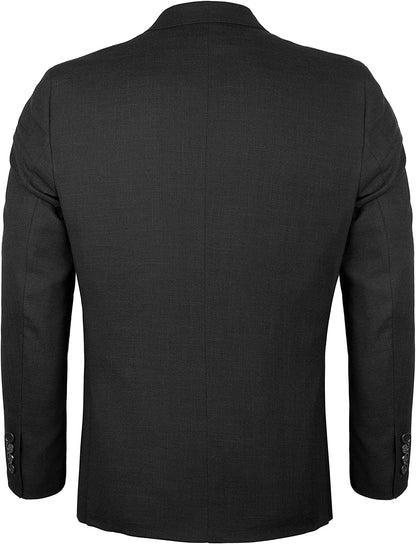 Men's Textured Blazer Jacket Regular Fit Two Button Solid Sport Coat, 021-Black