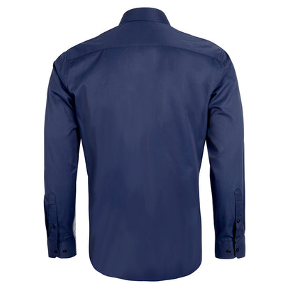 Men's Business Slim Fit Dress Shirt Long Sleeve Patchwork Button-Down Shirt, 004-Navy+Navy