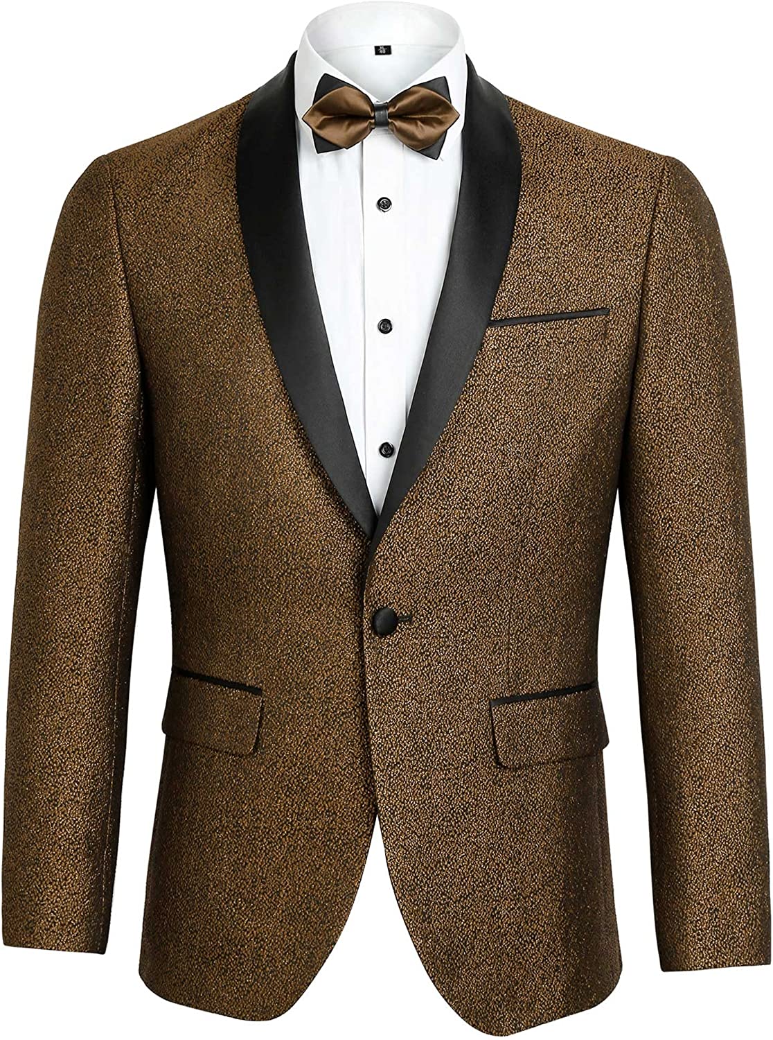 Men's Tuxedos Shawl Lapel One Button Fashion Jacquard Suit Blazer Jacket for Party Prom Wedding, 027-Brown