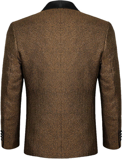 Men's Tuxedos Shawl Lapel One Button Fashion Jacquard Suit Blazer Jacket for Party Prom Wedding, 027-Brown