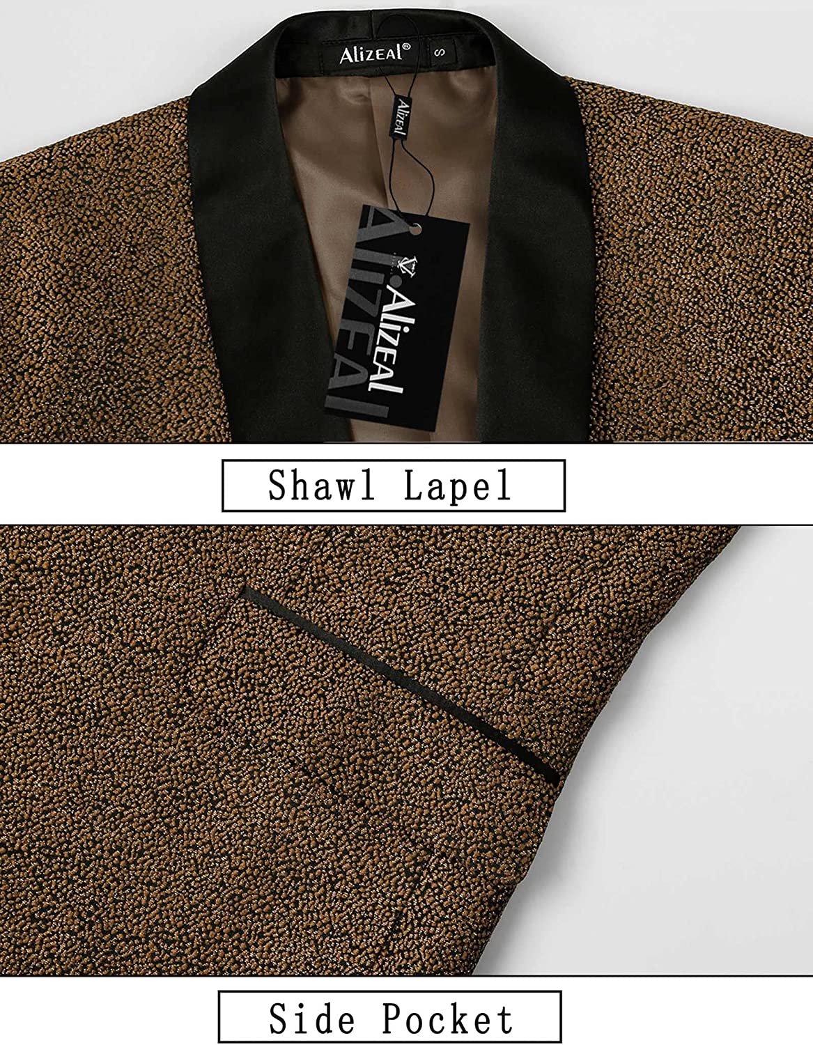 Men's Tuxedos Shawl Lapel One Button Fashion Jacquard Suit Blazer Jacket for Party Prom Wedding, 027-Brown