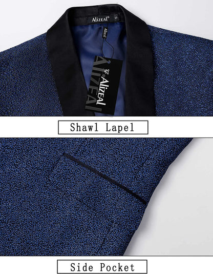 Men's Tuxedos Shawl Lapel One Button Fashion Jacquard Suit Blazer Jacket for Party Prom Wedding, 027-Royal Blue