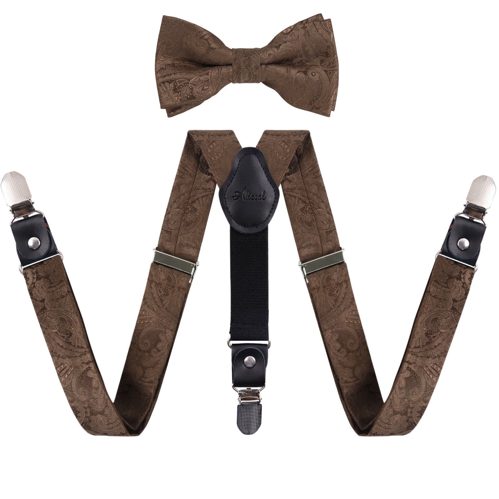 Verstellbare, vorgebundene Fliege mit Blumen-Paisley-Muster für Jungen und elastische Hosenträger in Y-Form mit 3 Clips, BD075 