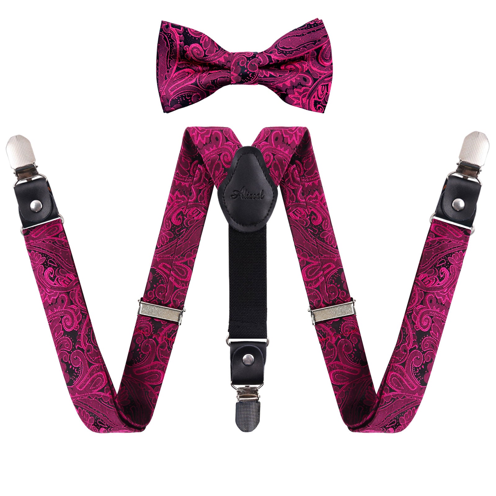 Verstellbare, vorgebundene Fliege mit Blumen-Paisley-Muster für Jungen und elastische Hosenträger in Y-Form mit 3 Clips, BD075 