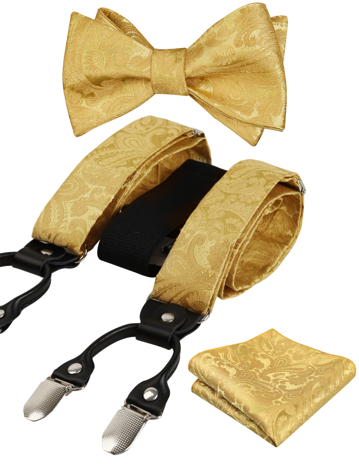 Men's Paisley Suspenders and Self Tied Bow Tie for Men with Pocket Square Set-BD076