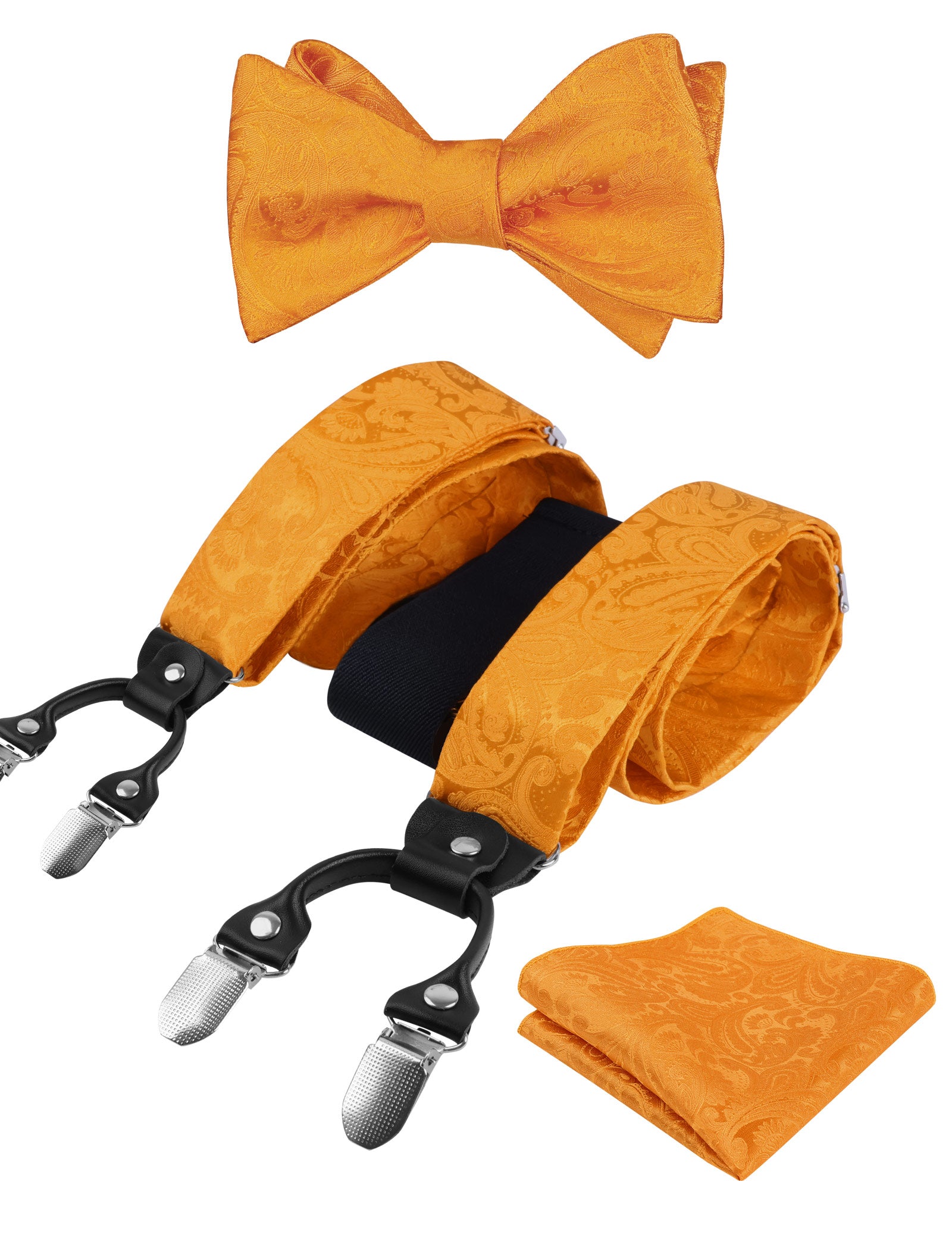 Men's Paisley Suspenders and Self Tied Bow Tie for Men with Pocket Square Set-BD076