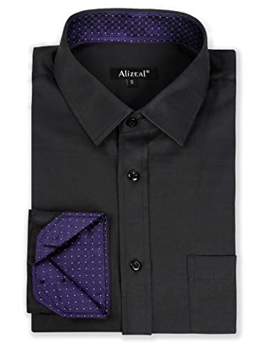 Men's Long Sleeve Dress Shirts Polka Dot Patchwork Button Down Formal Shirts, 116-Black+Purple Dots