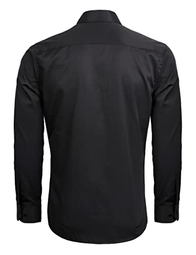 Men's Long Sleeve Dress Shirts Polka Dot Patchwork Button Down Formal Shirts, 116-Black+Purple Dots