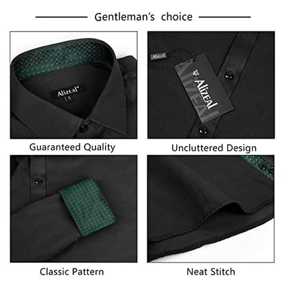 Men's Long Sleeve Dress Shirts Polka Dot Patchwork Button Down Formal Shirts, 116-Black+Dark Green Dots